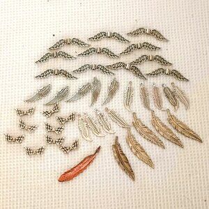 42 Wing and Feather Connectors Silver DIY Jewelry Findings
